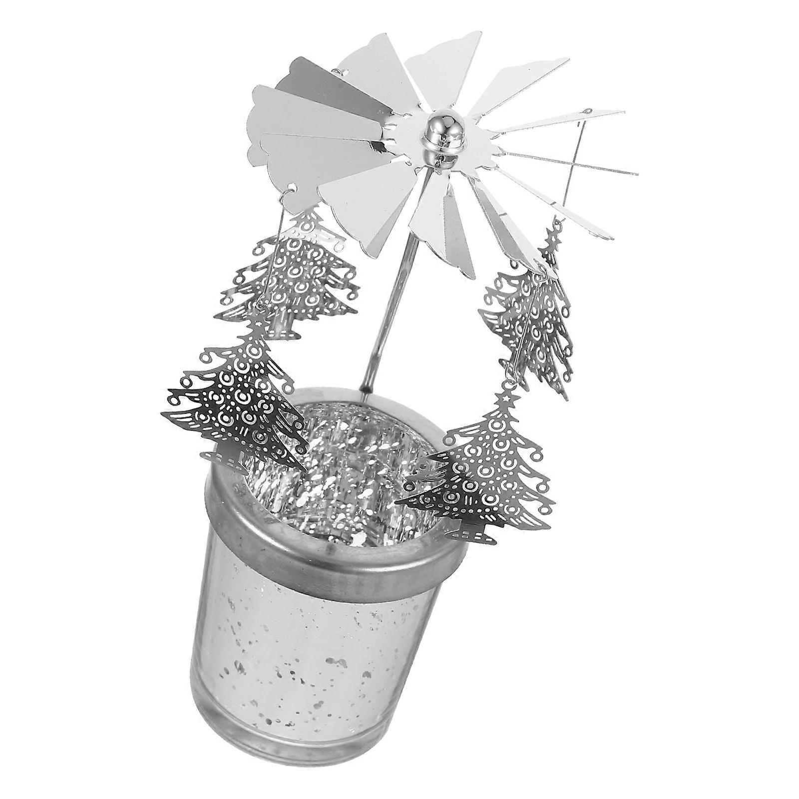 Silver Rotating Windmill Candle Holder for Christmas Candlestick 2Pcs