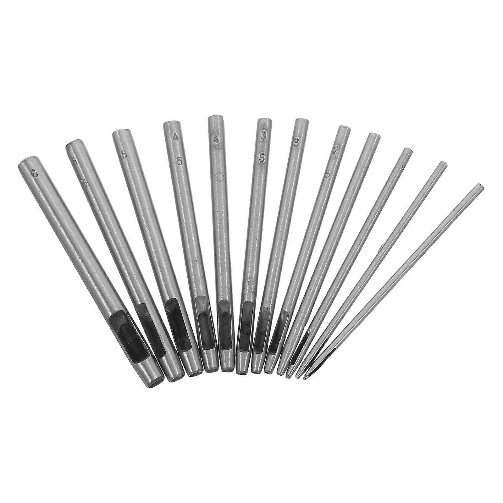 Precision Punching Hole Punch Tool 12Pcs for Watch Bands Belts Diy Crafts Using Round Shape in Steel Material and Silver Color