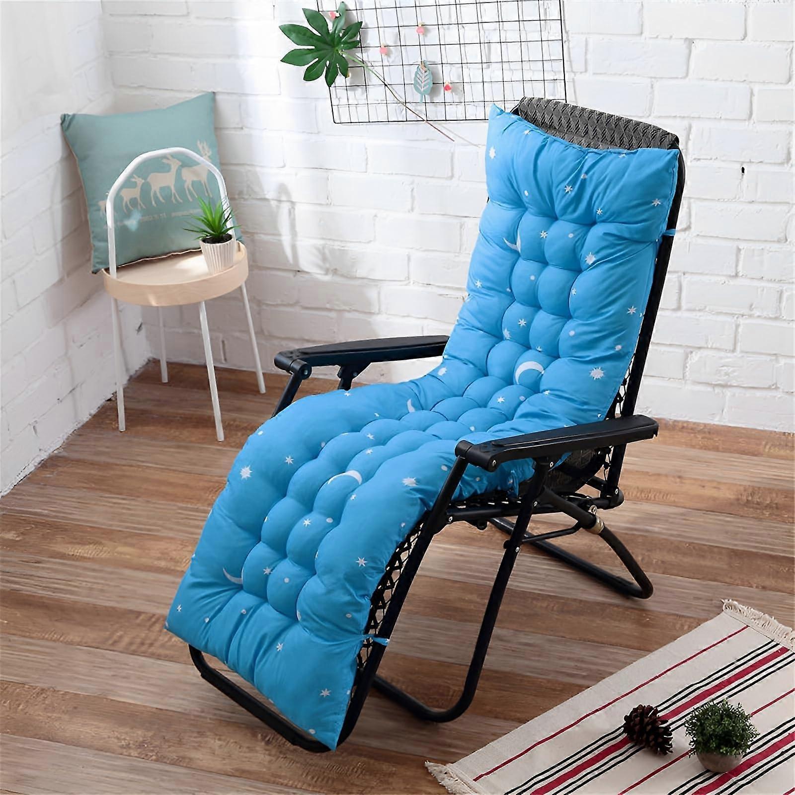 Sun Lounger Cushion Star Print Thickened Garden Chair Cushion With AntiSlip Straps PP Cotton Filler 160x48cm Blue
