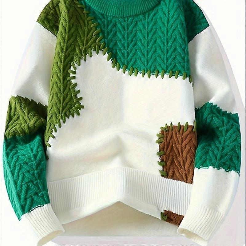 Popular Choice Men's Patchwork Sweater Warm and Comfortable