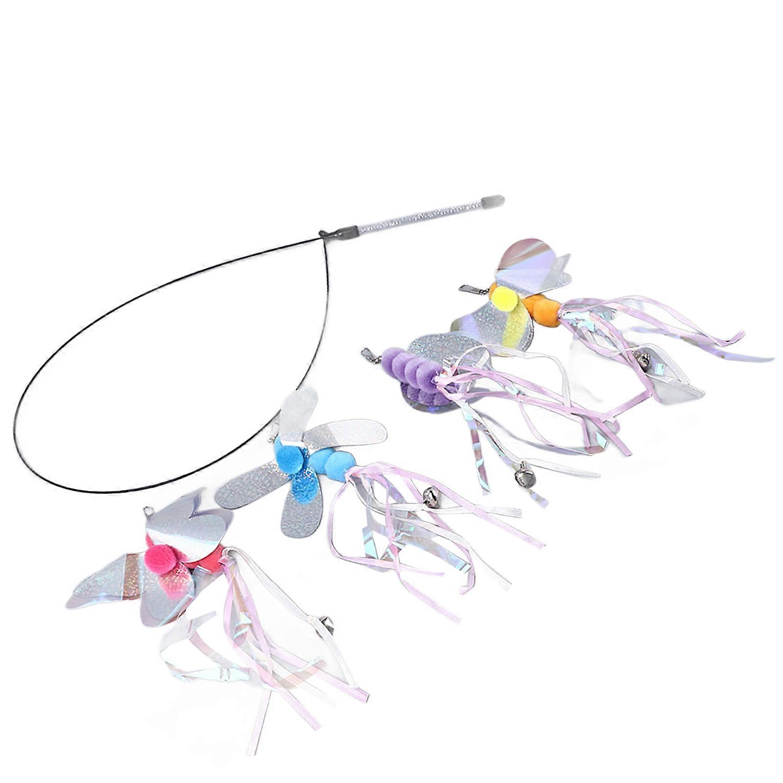 Cat Teaser Wand Toys Fun Interactive Cat Teaser Stick with 4pcs Replaceable Attachments for Indoor Cats Kittens