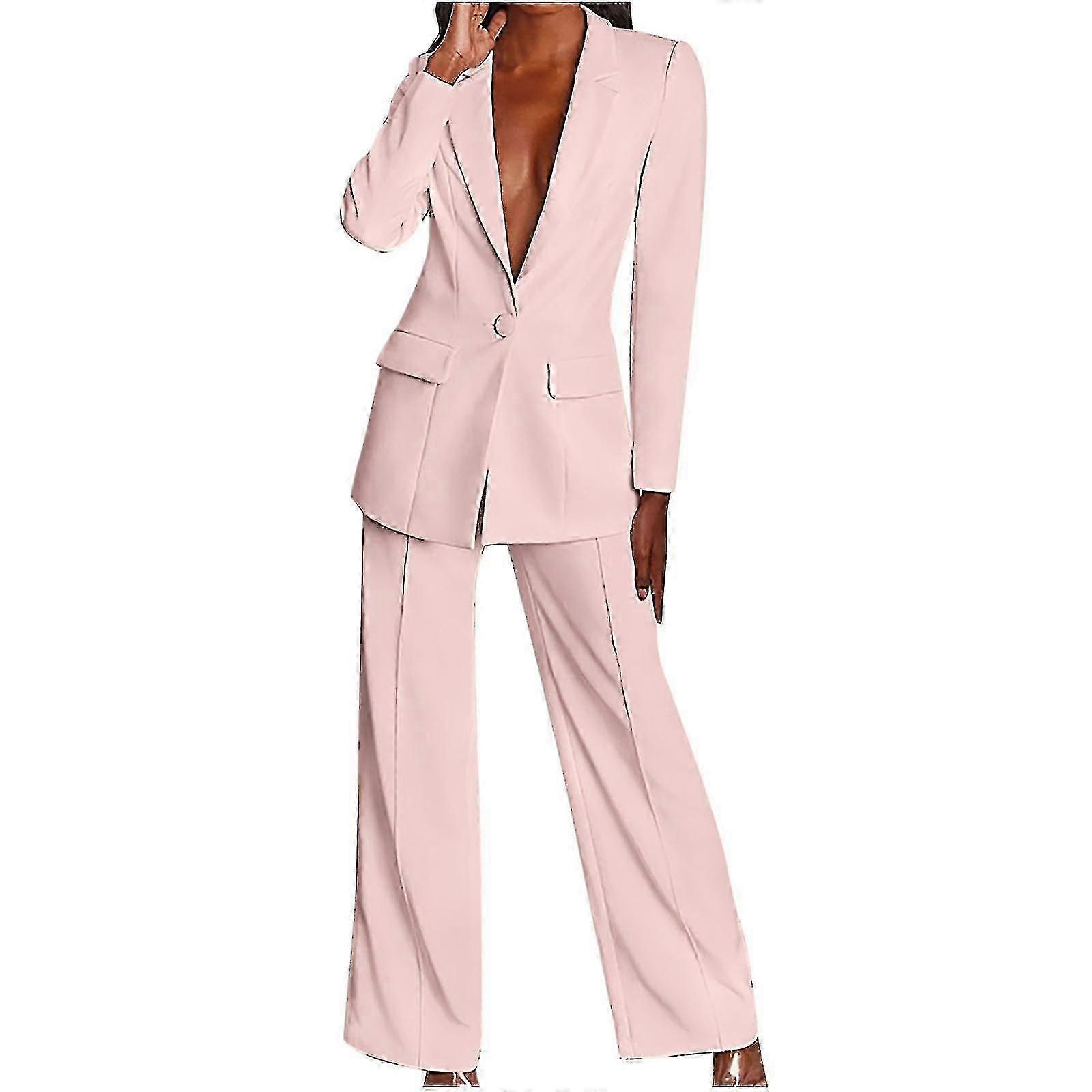 Damen Langarm Solid Suit Hose Casual Elegant Business Anzug Sets Zweiteiliger Anzug