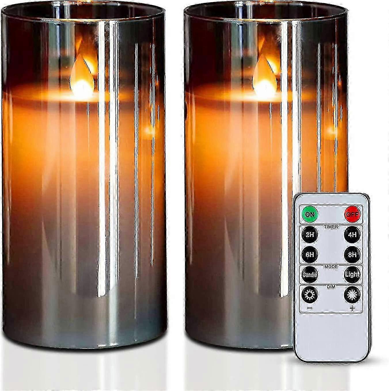 Remote Control Flameless Candles 3x6 Inch Grey Plexiglass with Timer Function