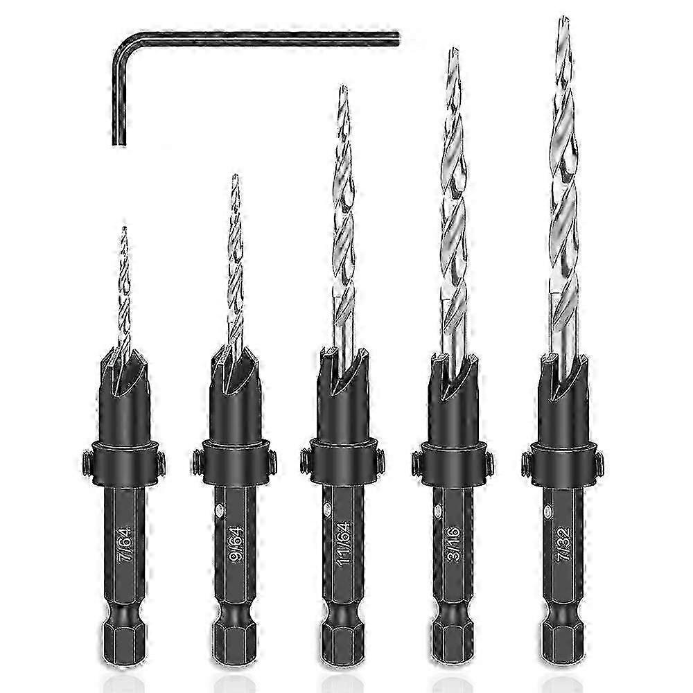 5pcs 1/4 inch hex shank chamfer countersink drill bits hss with wrench woodworking Edition 1110