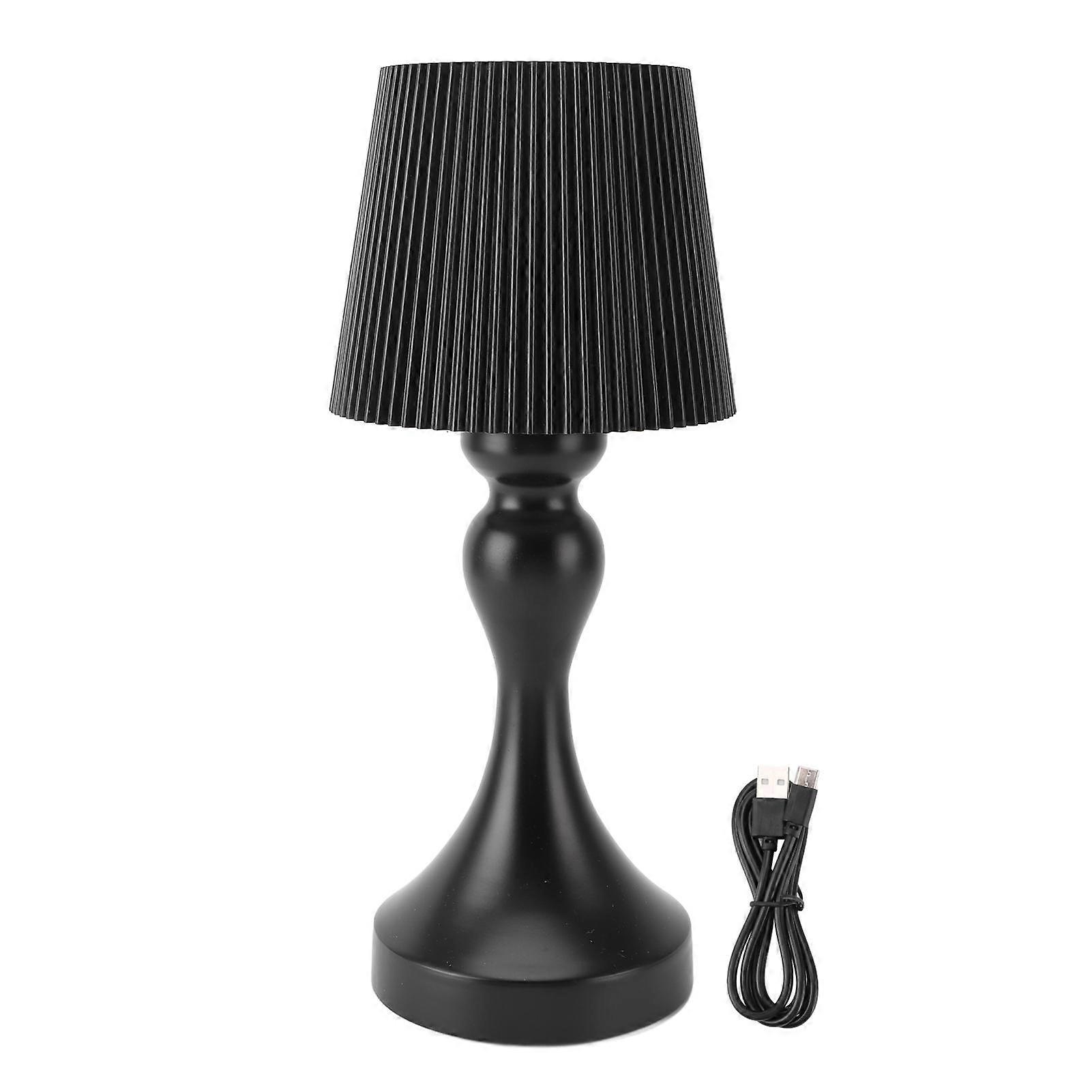 LED Cordless Table Lamp Iron Plastic Pleated Touch Control Stepless Dimmable USB Rechargeable
