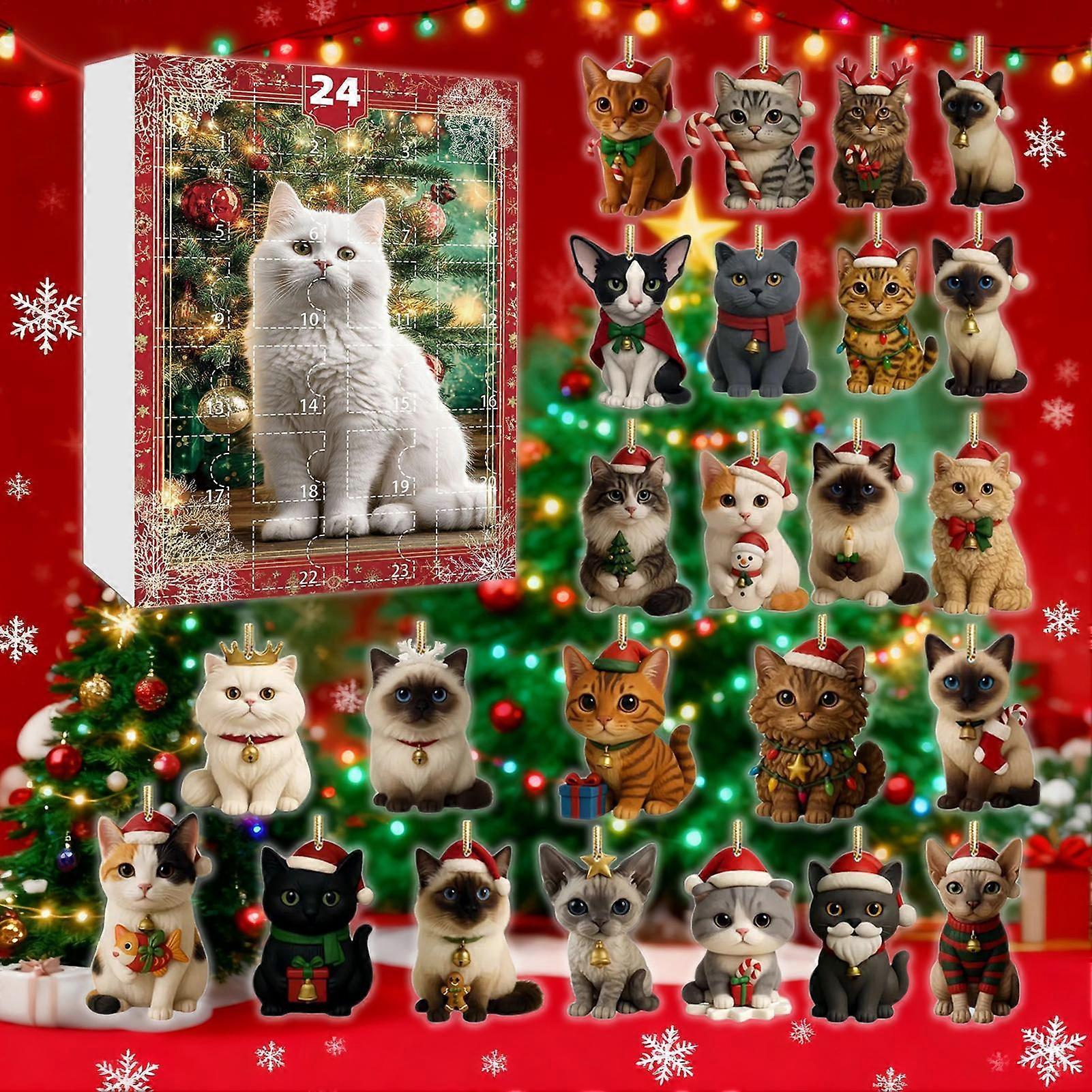 2025 Cat Advent Calendar 24 Days Cat Decoration flat acrylic  Christmas Countdown Calendar Cute Cat Pendant Advent Calendar
