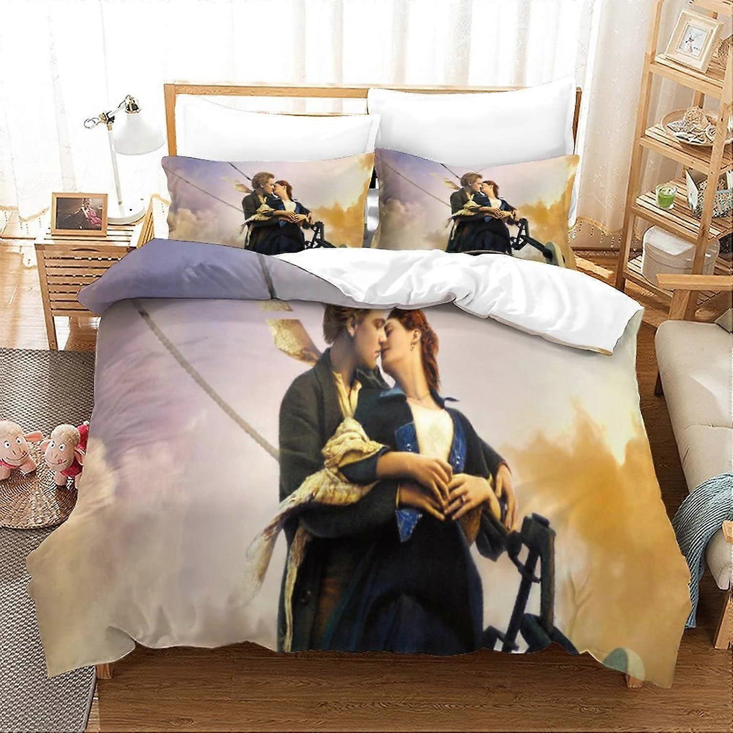 Jack e Rosa Titanic Capa de edredom, 3D Print Capa de colcha filme Cama de cama conjunto com fronhas Microfibra macia Easy Care Capa de colcha para meninos meninas 