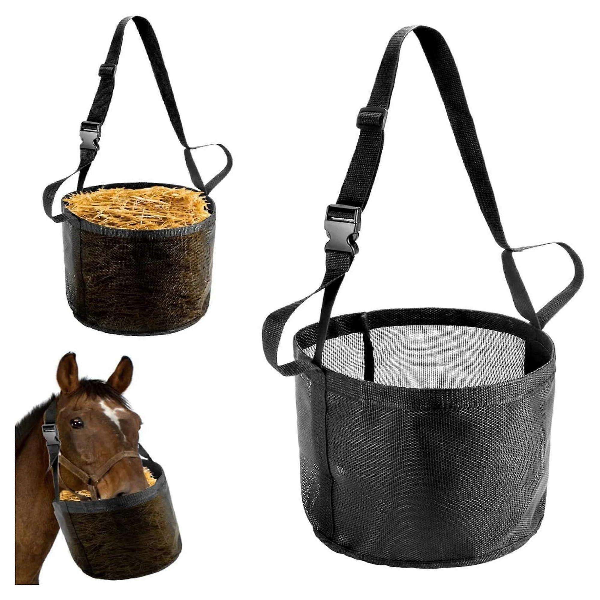 Horse Hay Net Feeder Bag with Adjustable Straps, LeakProof Grazing Muzzle for Horses (S)