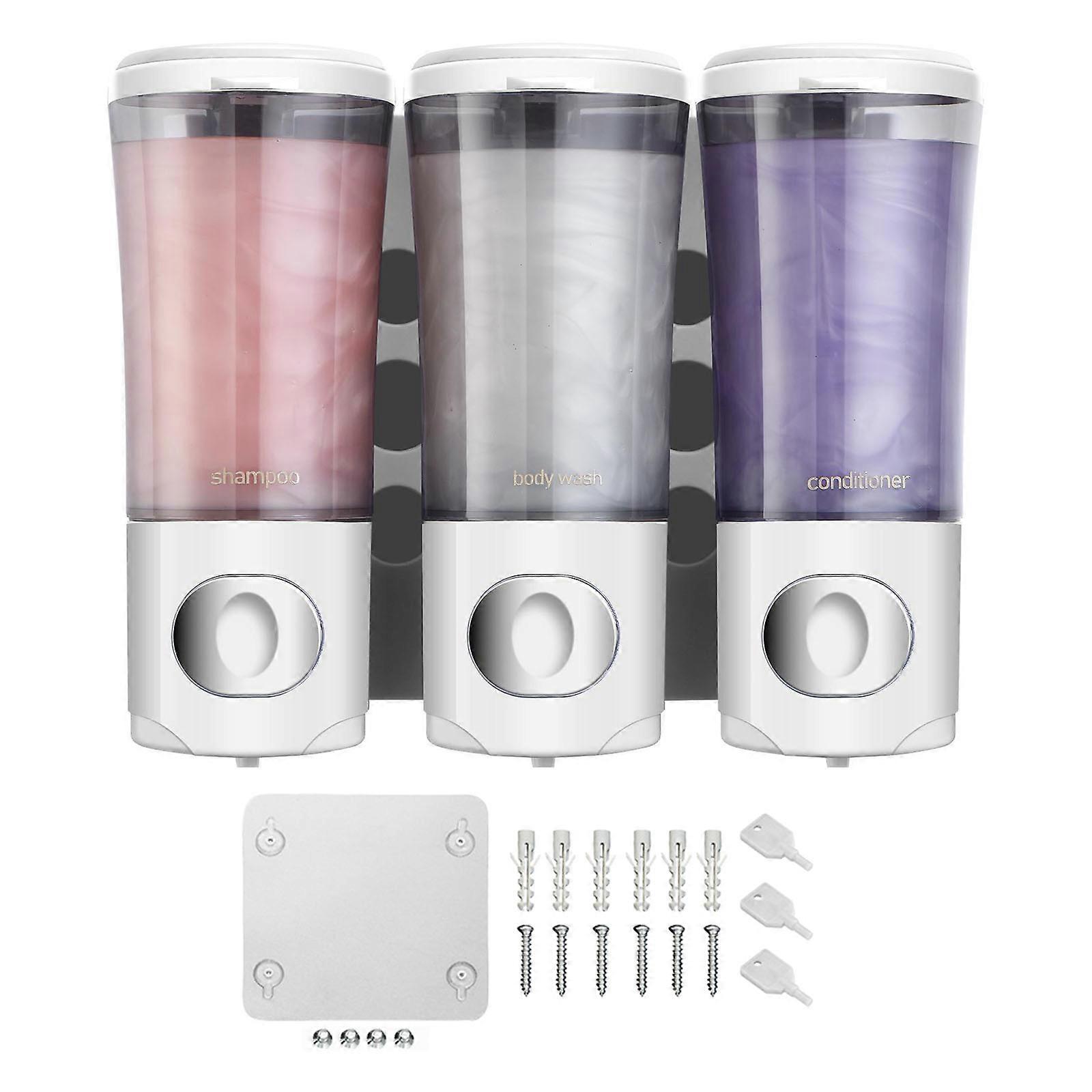 موزع شامبو وبلسم ذو سعة كبيرة مثبت على الحائط سهل التركيب حامل صابون دش ملحق الحمام أبيض