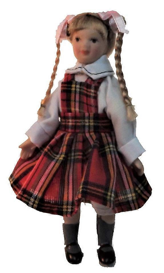 دمى البيت فتاة في الترتان Pinafore الخزف مصغرة 1:12 الناس