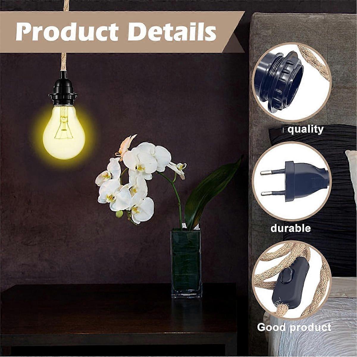 E27 Lamp Socket Pendant Light with Plug, E27 Lamp Holder with Cable and Switch 4.5 M Rope Pendant Li