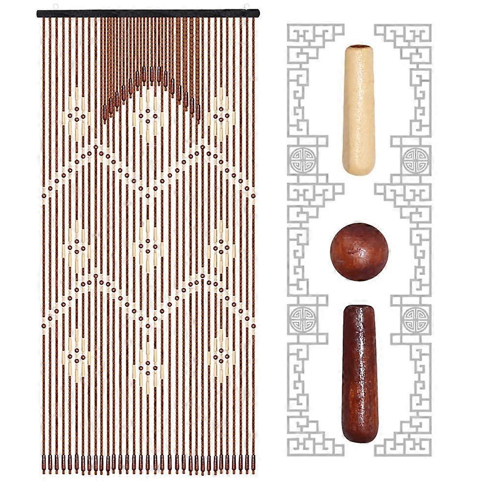 Beaded Curtain Wooden Doorway Divider with 32 Strands Tassel Strings for Home Closet Passage 90x175cm