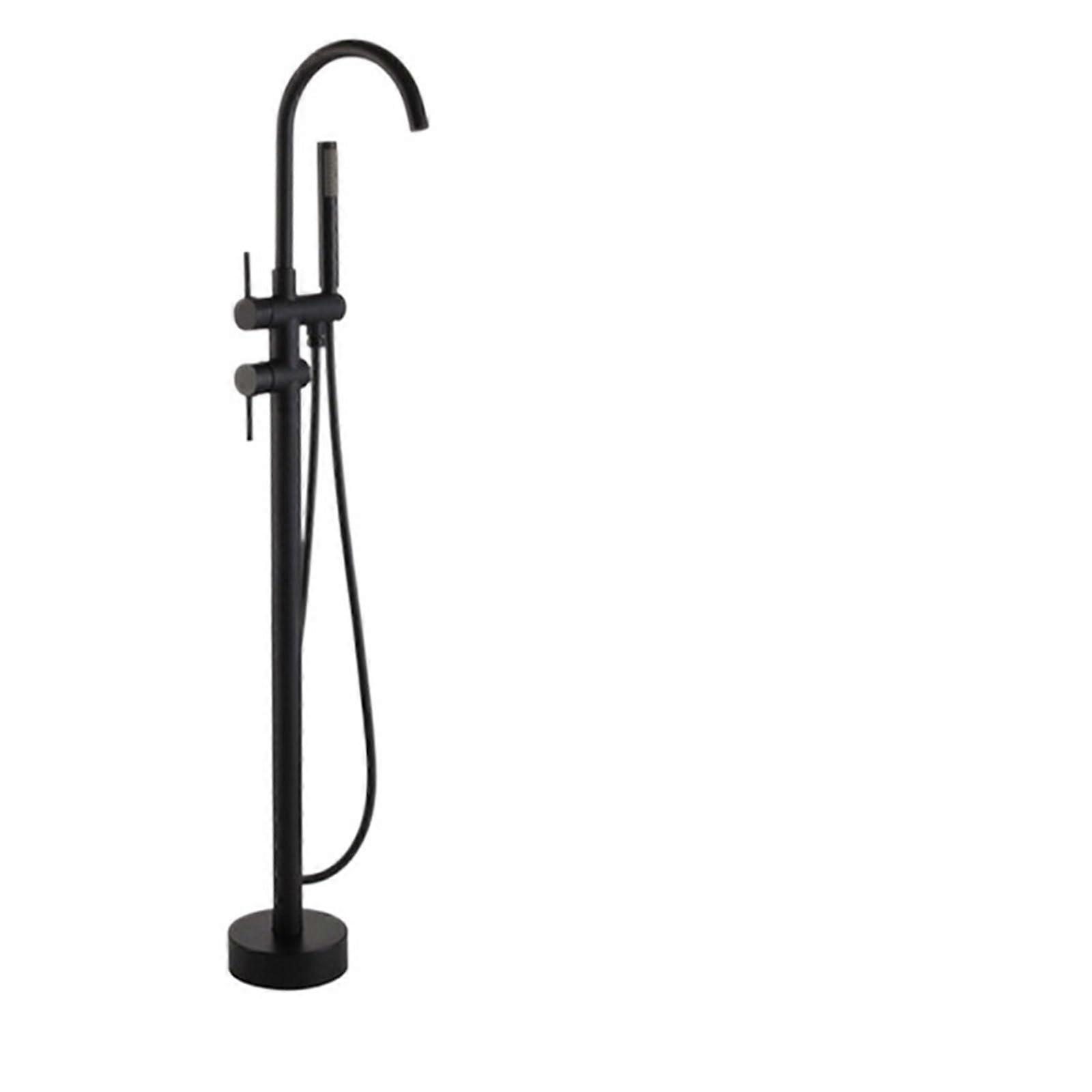 Black Floor Standing Bathtub Faucet with Swivel Spout, 7 Color LED, Matte Black Hot Cold Mixer