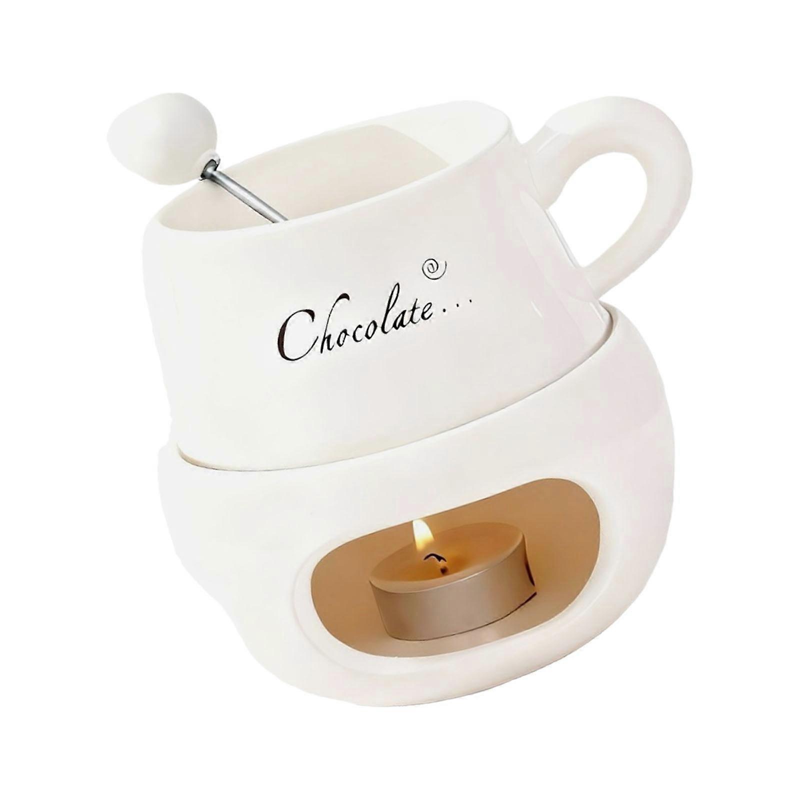 Ceramic Chocolate Fondue Mug With Fork For Convenient Home Fondue Experience Ensuring Even Heating And Easy Cleaning  White