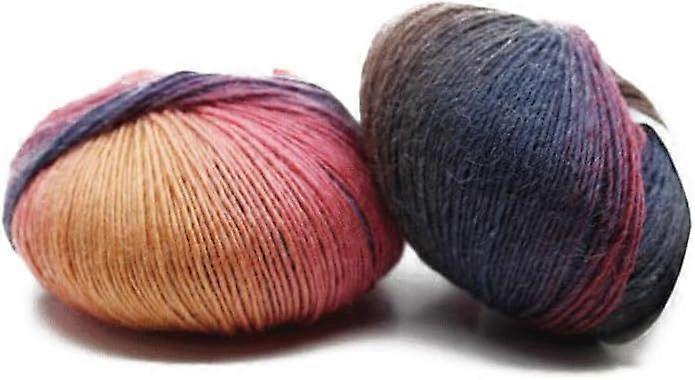 2 Rolls Rainbow Single-Strand Dyed Thread Gradient Color Pure Wool Thread Soft Warm for Hand-Woven Shawl Scarf Hat Colorful 1mm 196.85 Yards(180m)
