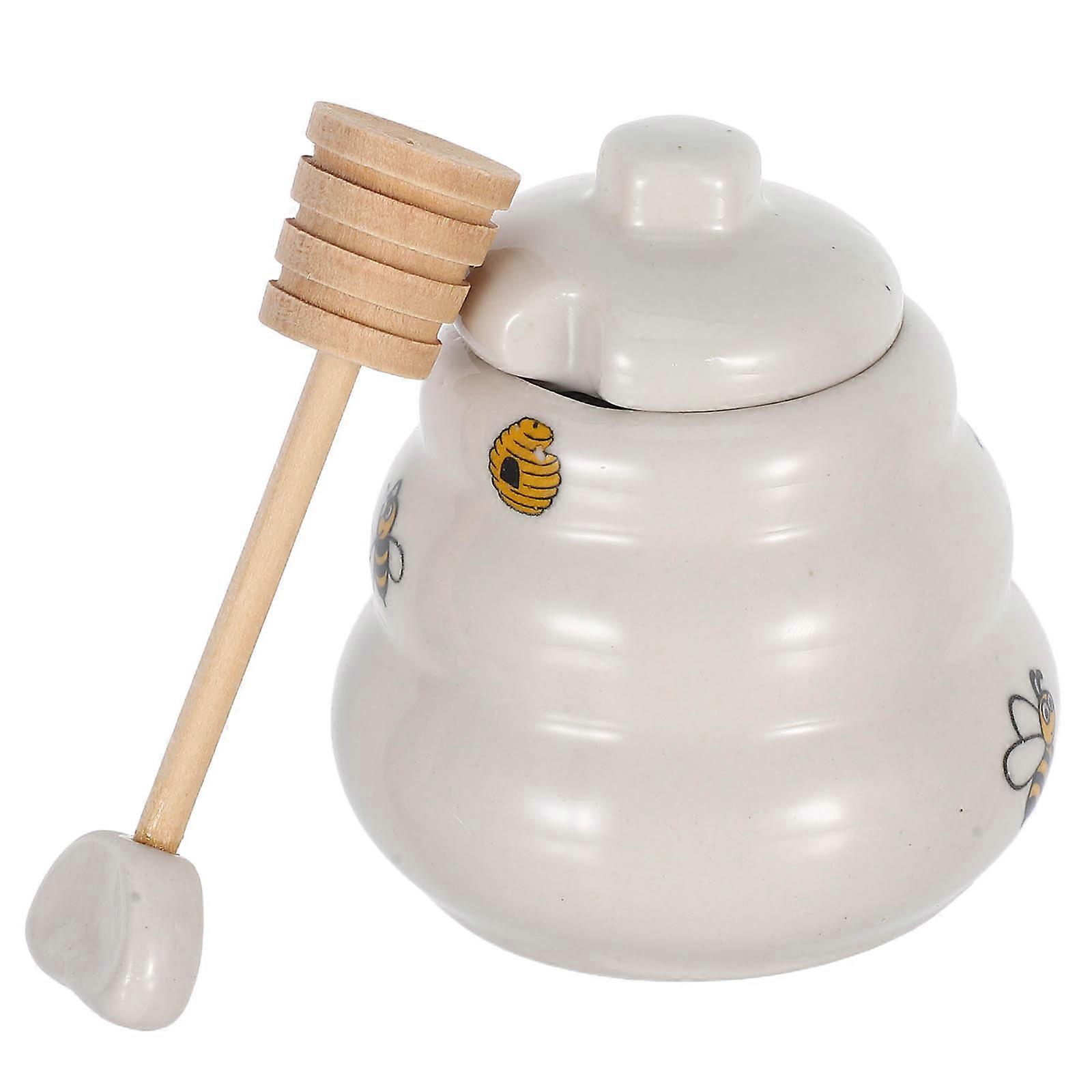 Ceramic Honey Jar with Lid for Storage Use Featuring Bee Pattern