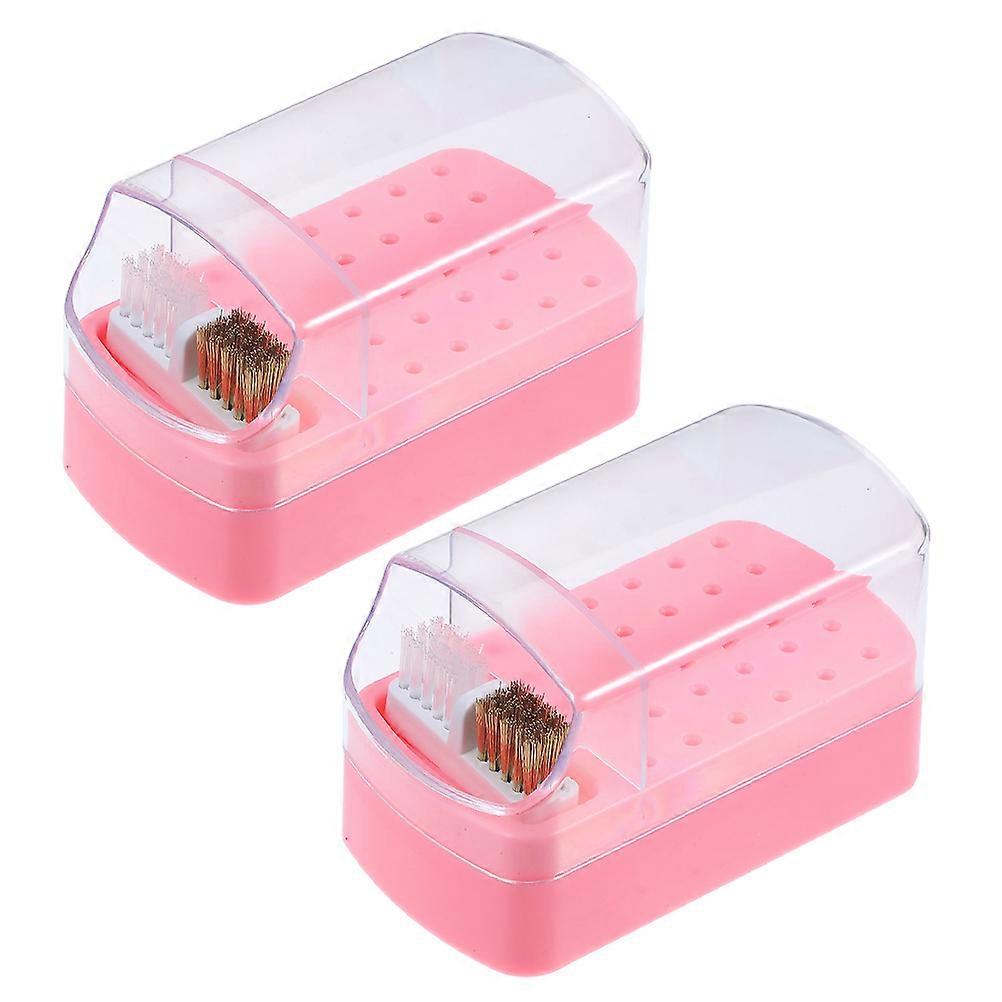 Nail Drill Box for Storage 2Pcs Plastic Nail Bit Holder with Brush