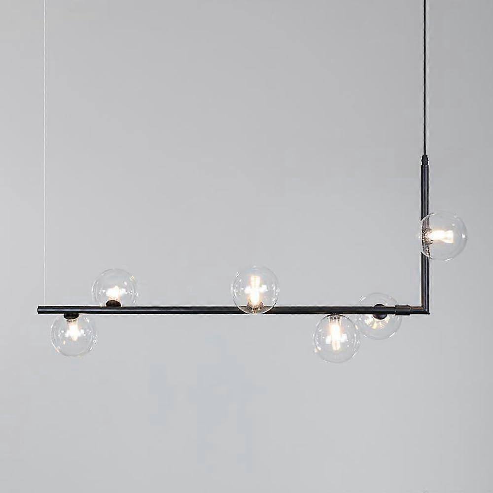 Modern Linear Chandelier with Multiple Glass Globe Shades, Black Finish for Dining Room or Kitchen