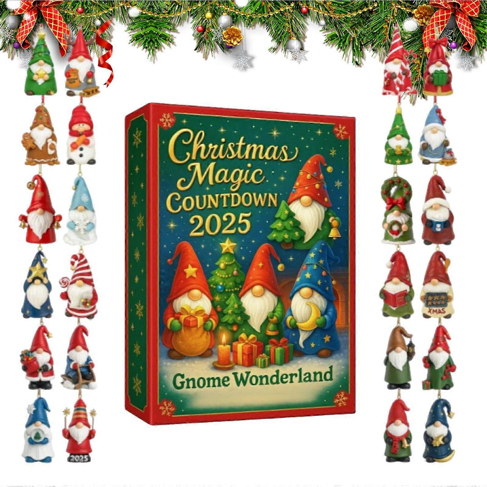 Christmas Advent Calendar 2025 with Festive Gnome Figurines for Holiday Countdown Display