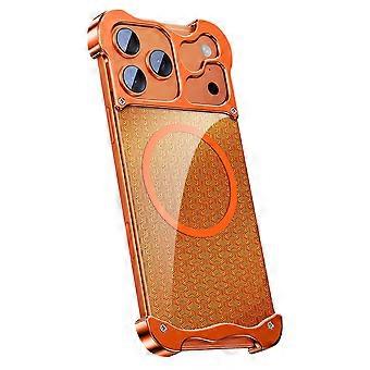 For iPhone 17 Pro Frameless Case Compatible with MagSafe Gilded Armor Pattern Aluminum Alloy PC Back Phone Cover