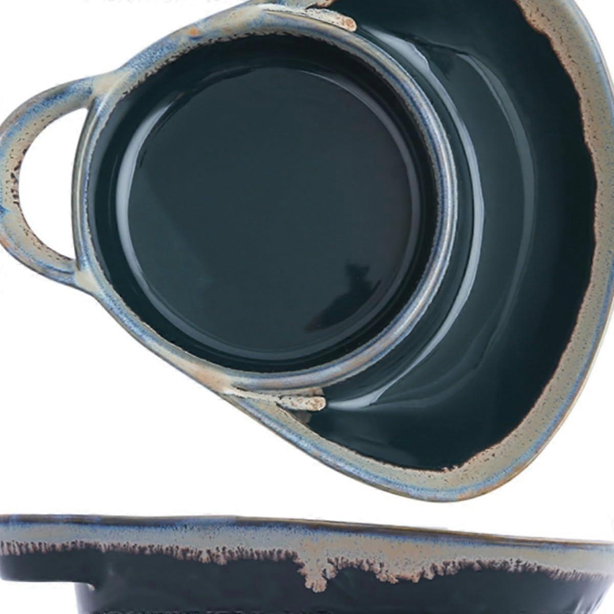 Vintage Ceramic Baking Dish with Handle, Rustic Teal Plate for Oven to Table Casseroles