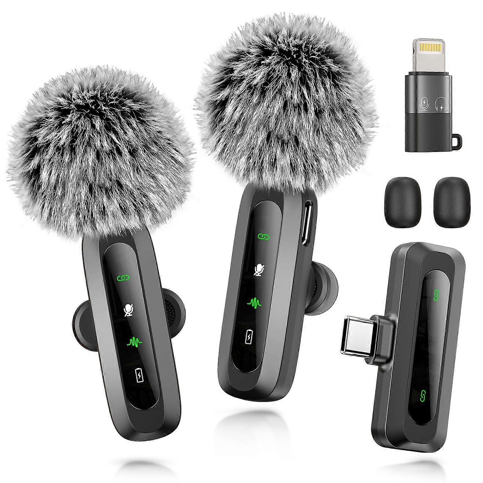 Wireless Lavalier Microphone with LED Display Noise Reduction for iPhone and Android Vlogging