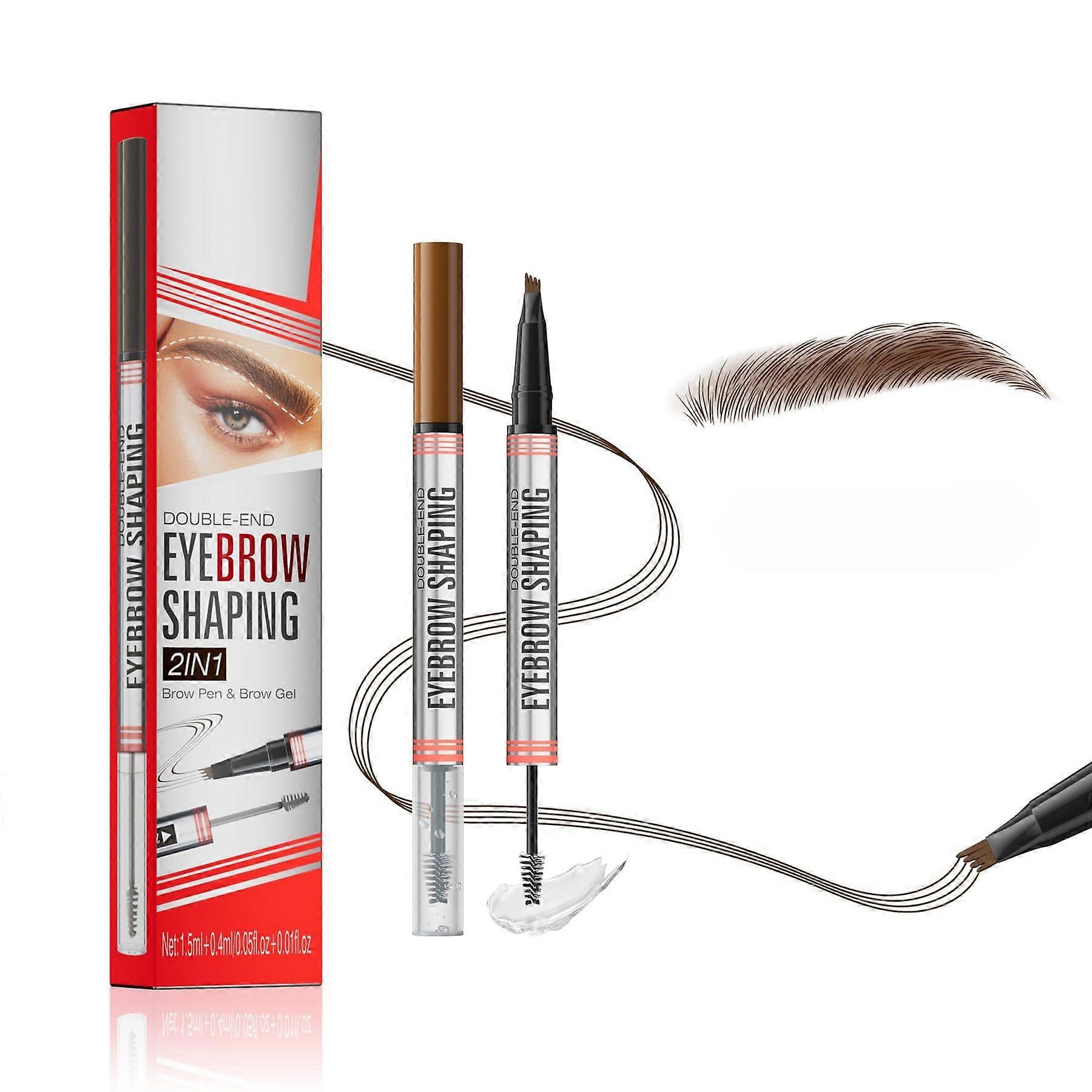Microblading Eyebrow Pen Light Brown with 4 Fork Precision Tip, Waterproof Smudge Proof Natural HairLike Strokes