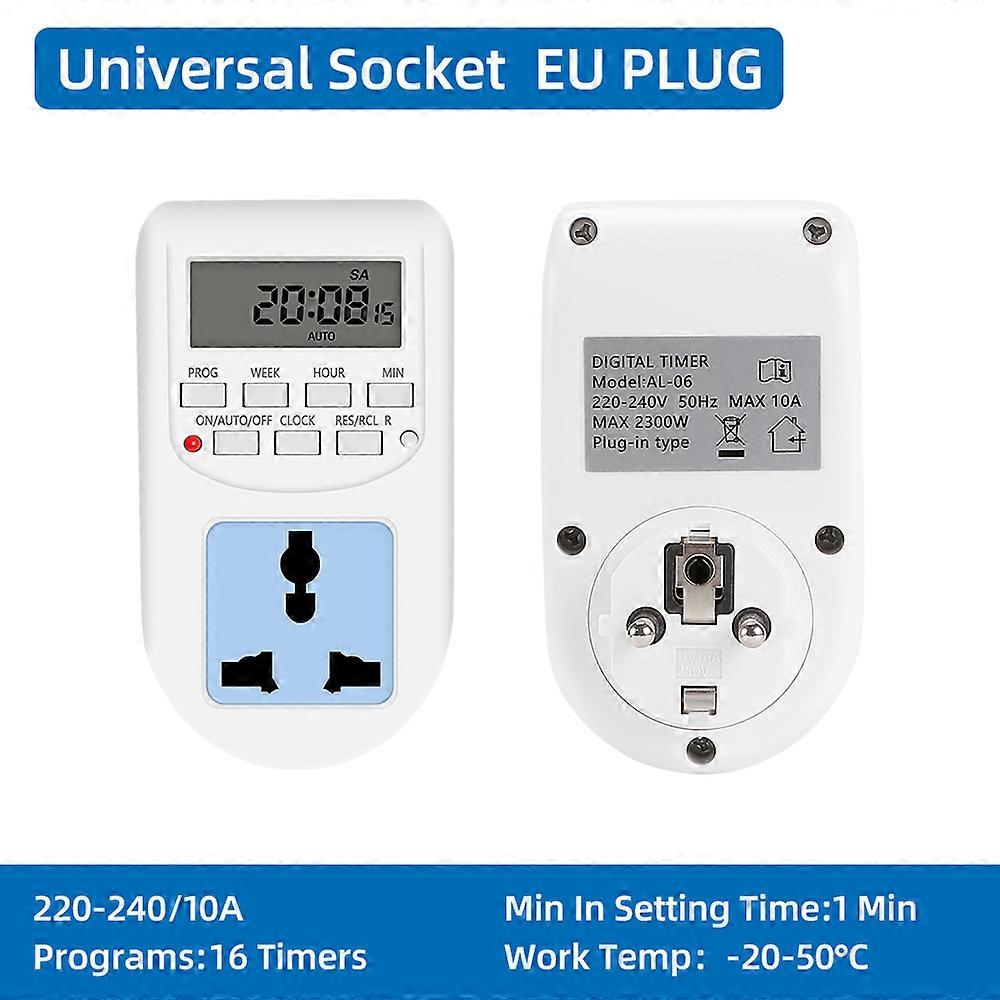 Digital Time Switch Timer With UK EU Socket Weekly Programmable Electronic Digital Timer Switch LCD Display 220V 50Hz 10A