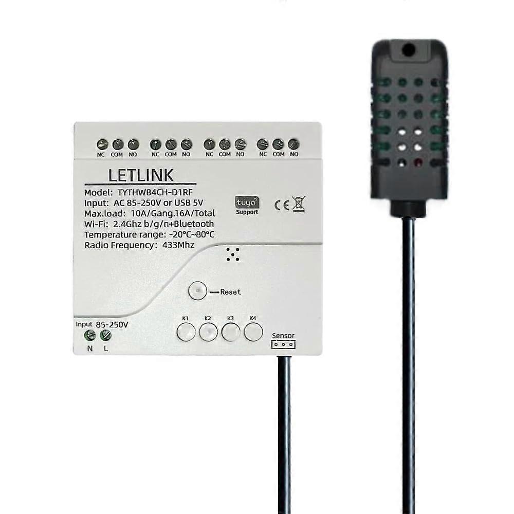 Smart WiFi Relay Switch 4 Channel with Temperature Humidity Control Compatible with Tuya Smart Life Alexa Google