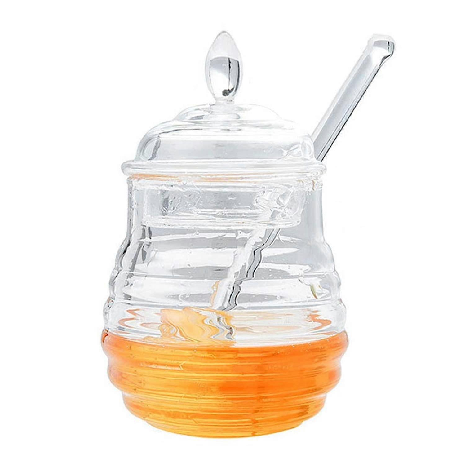 Honey Dispenser 256ml Transparent Beehive Design with Drip Stick for Spill Honey Serving