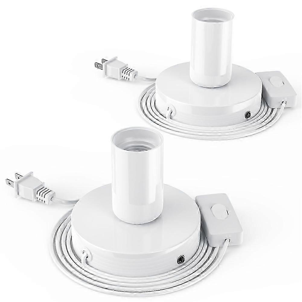 2pcs Polished Metal Desktop/Hanging Light Bulb Socket E26/E27 Lamp Base,Screw Light Bulb Extension Socket US Plug