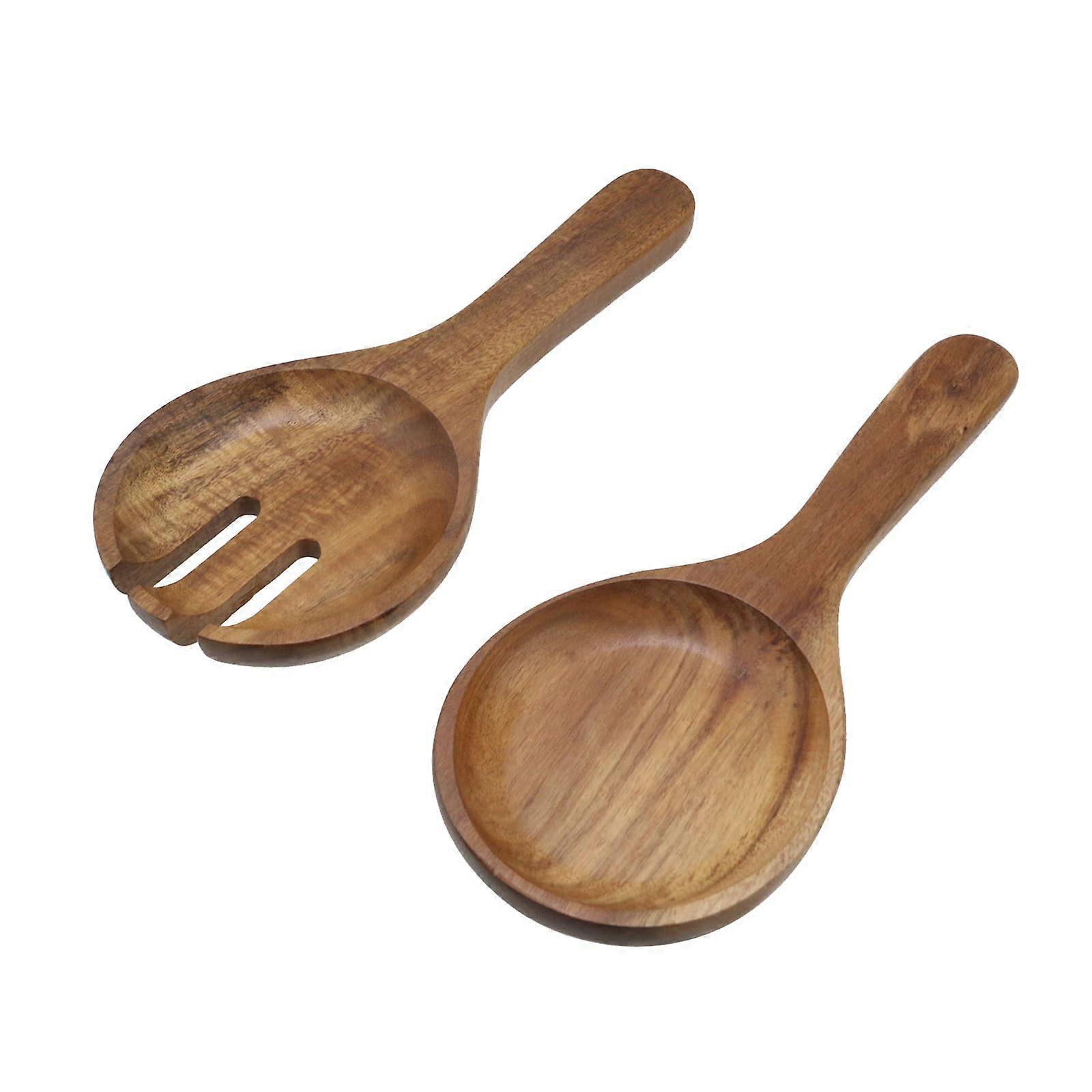 Large Wooden Salad Servers Spoon and Fork Set with Ergonomic Grip and Smooth Polished Finish