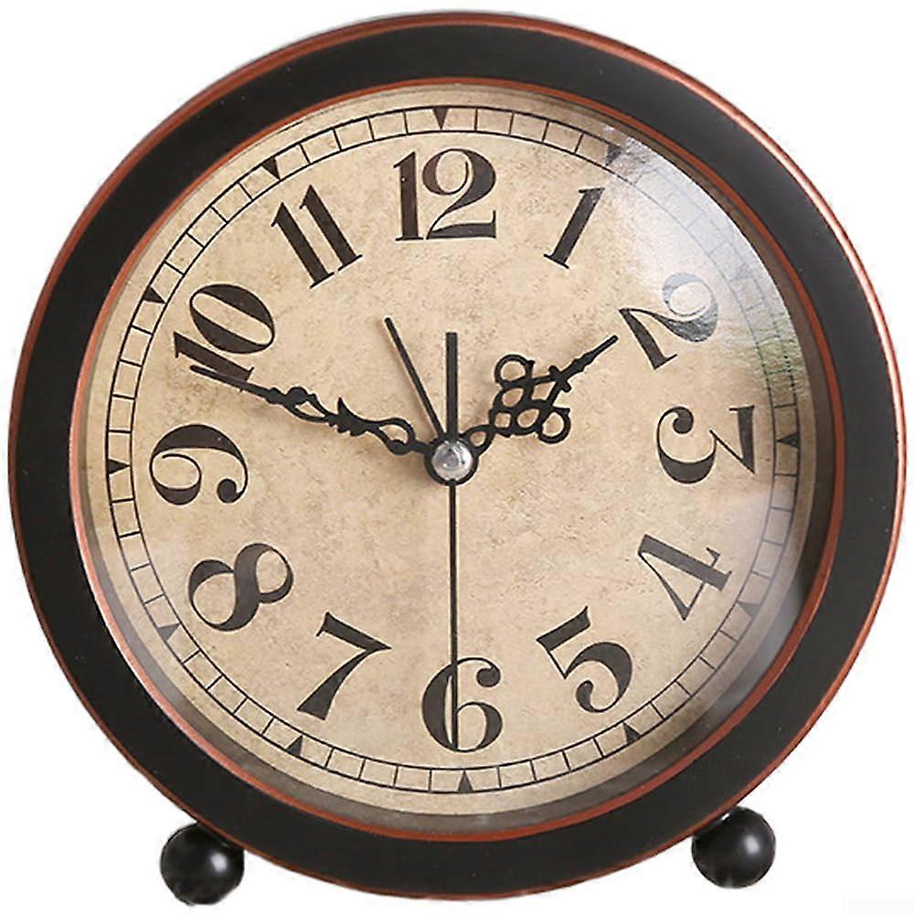 Vintage Alarm Clock Silent Non Ticking Battery Operated Retro Desk Clock European Style Metal 14cm
