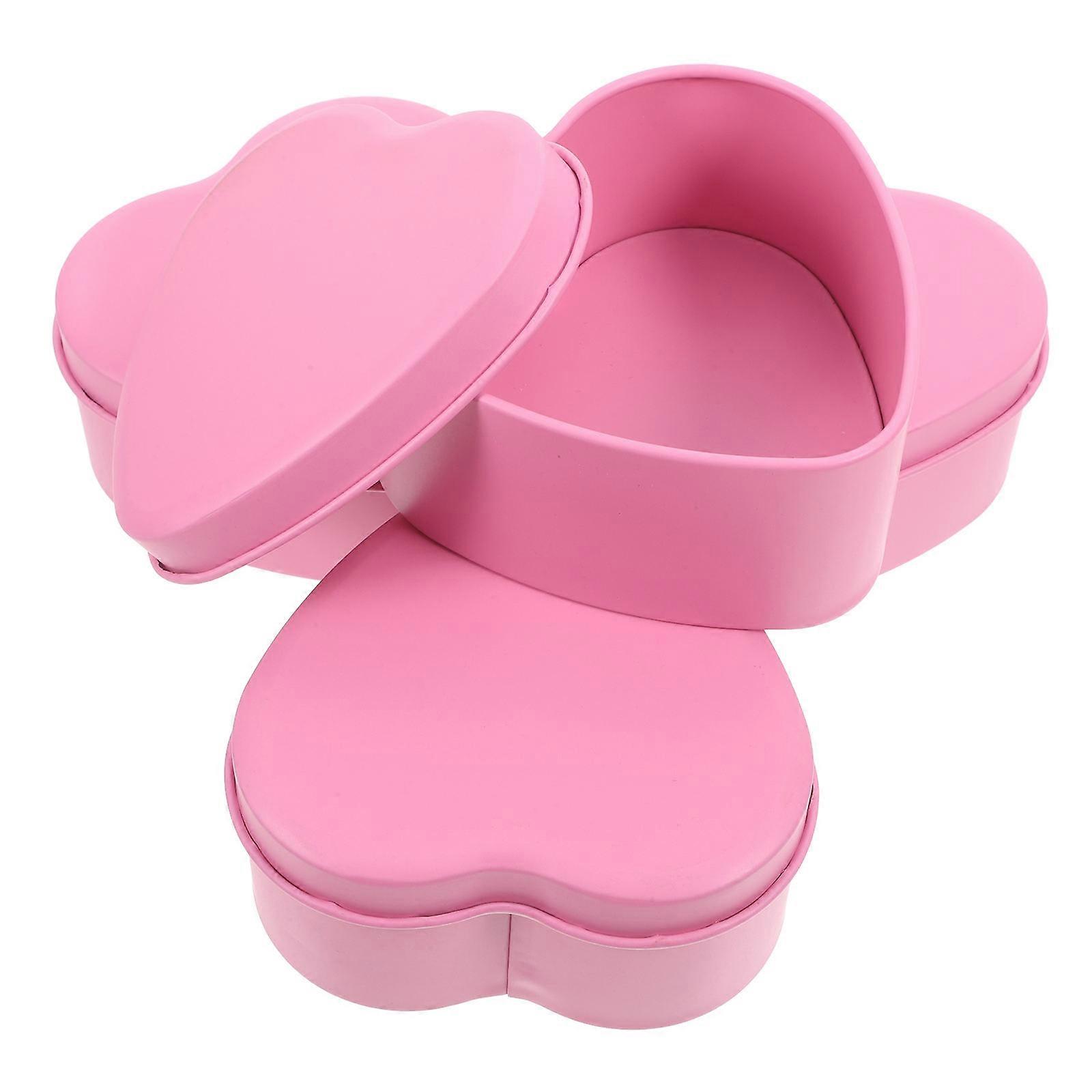 Candy Packaging Box for Storage 4Pcs Pink Heart Shaped Tinplate Storage Box