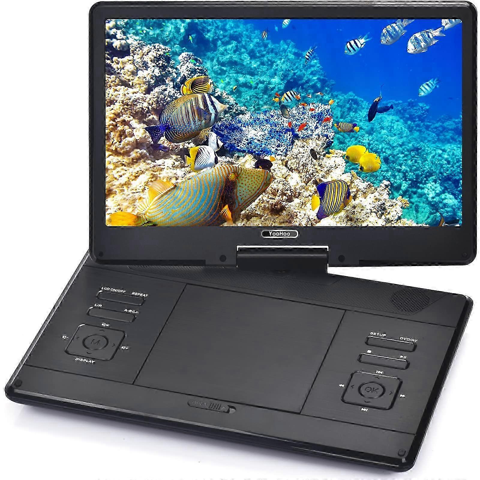 Leitor de DVD portátil de 16,9 polegadas (25-26 polegadas) com tela giratória de 14,1 polegadas, bateria recarregável, compatível com USB e cartão SD (preto)