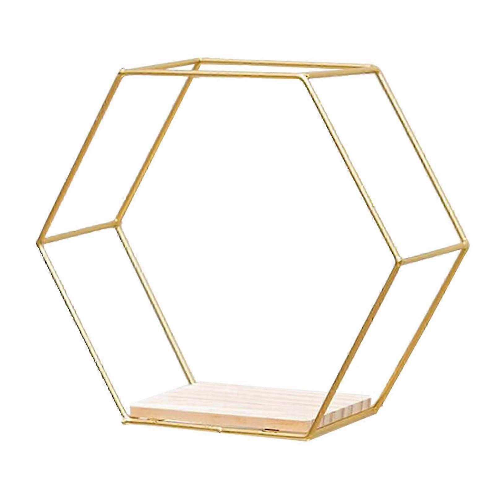 26-27 Gold Iron Hexagon Wall Shelf Medium with Seamless Nails