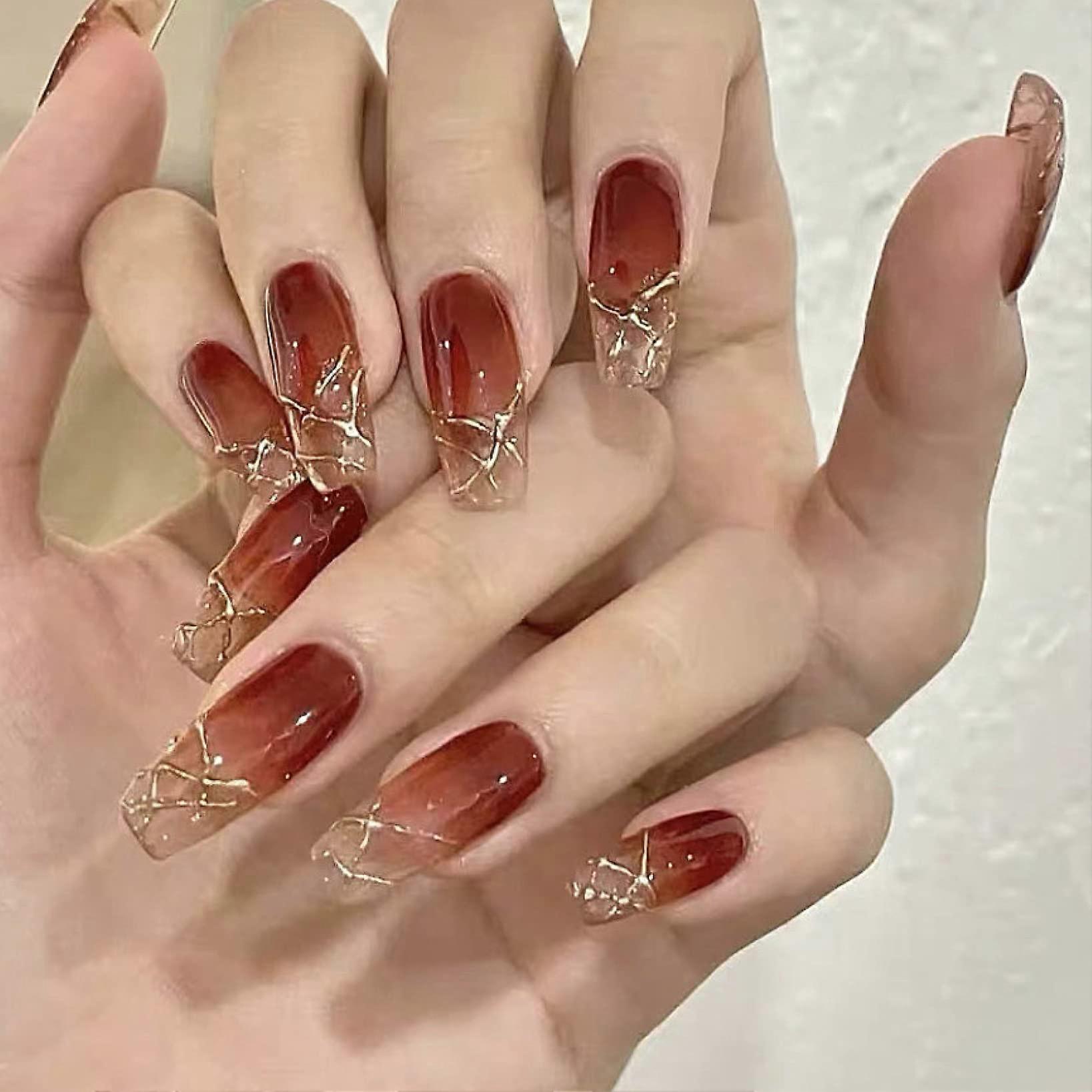 Light Pink Heart Press On Nails Set with Glossy Finish, Medium Length False Nails, 24pcs