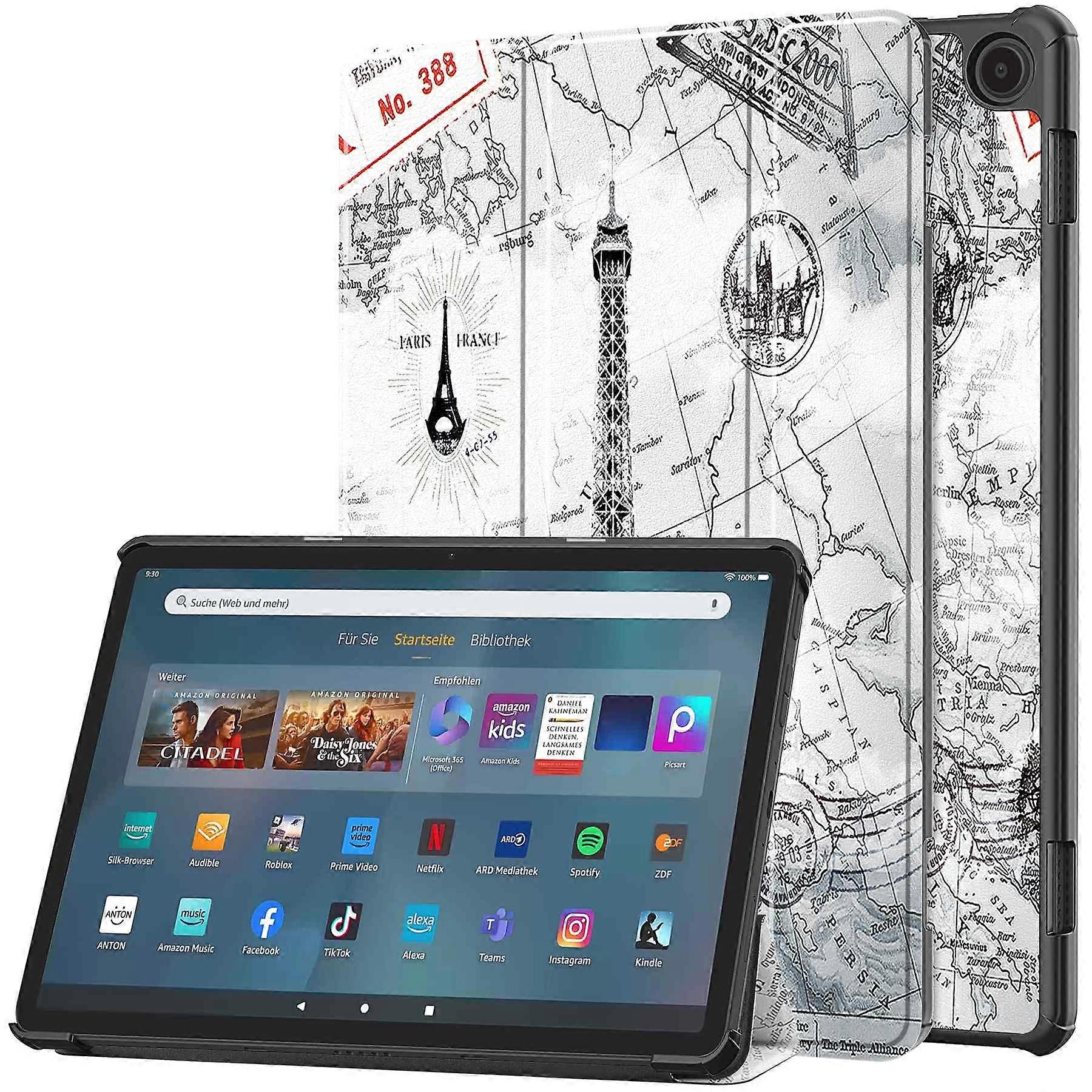For Amazon Fire Max 11 Auto Wake/Sleep PU Leather Tablet Case Tri-fold Stand Pattern Printed Cover