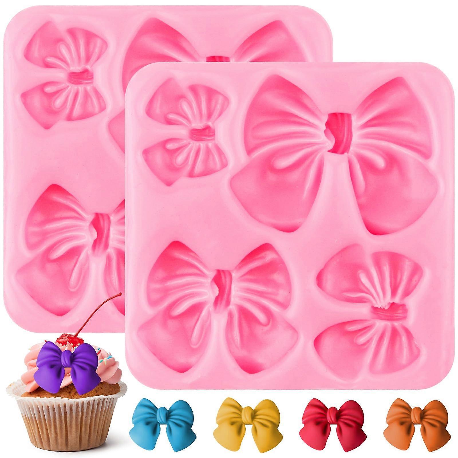 2 Pack Pink Silicone Bow Molds for Cake Decorating Chocolate Candy Baking Wedding Birthday