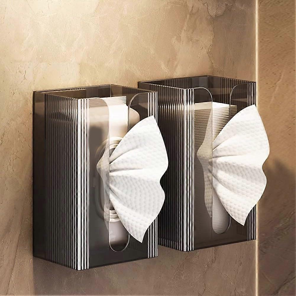 Wall Mounted Tissue Holder Smoke Gray 2 Pack, No Drill Space Saving Dispenser for Bathroom and Kitchen