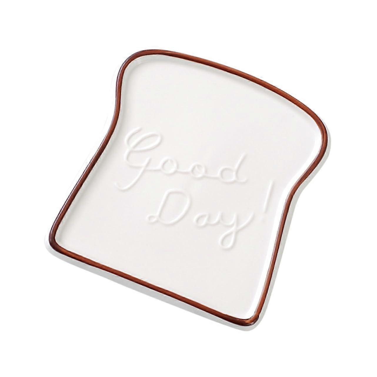 Ceramic Toast Plate Bread Shaped for Kitchen Decor Microwave Dishwasher Safe Housewarming Gift Medium Coffee