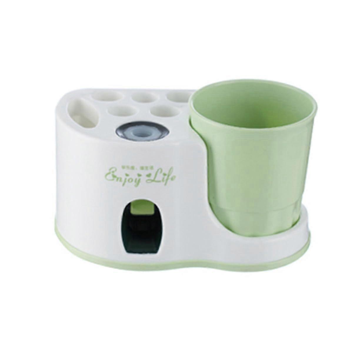 Wall Mounted Toothpaste Dispenser with Toothbrush Holder Light Green Space Saving Bathroom Organizer