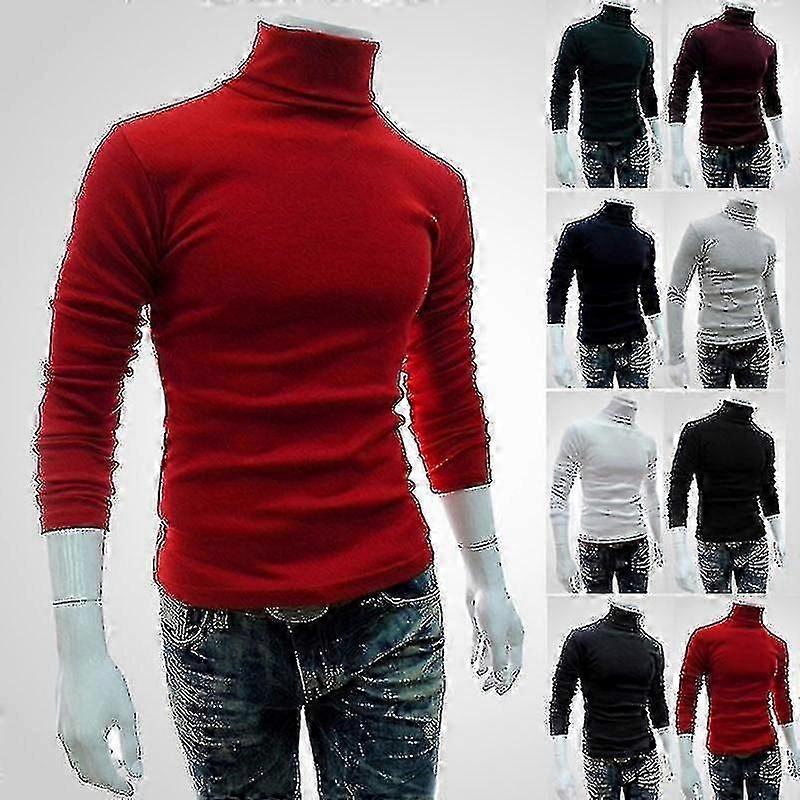 Høst Vinter Menn Turtleneck Solid Color Pullovers Menn Klær Slim Fit Mann Strikket