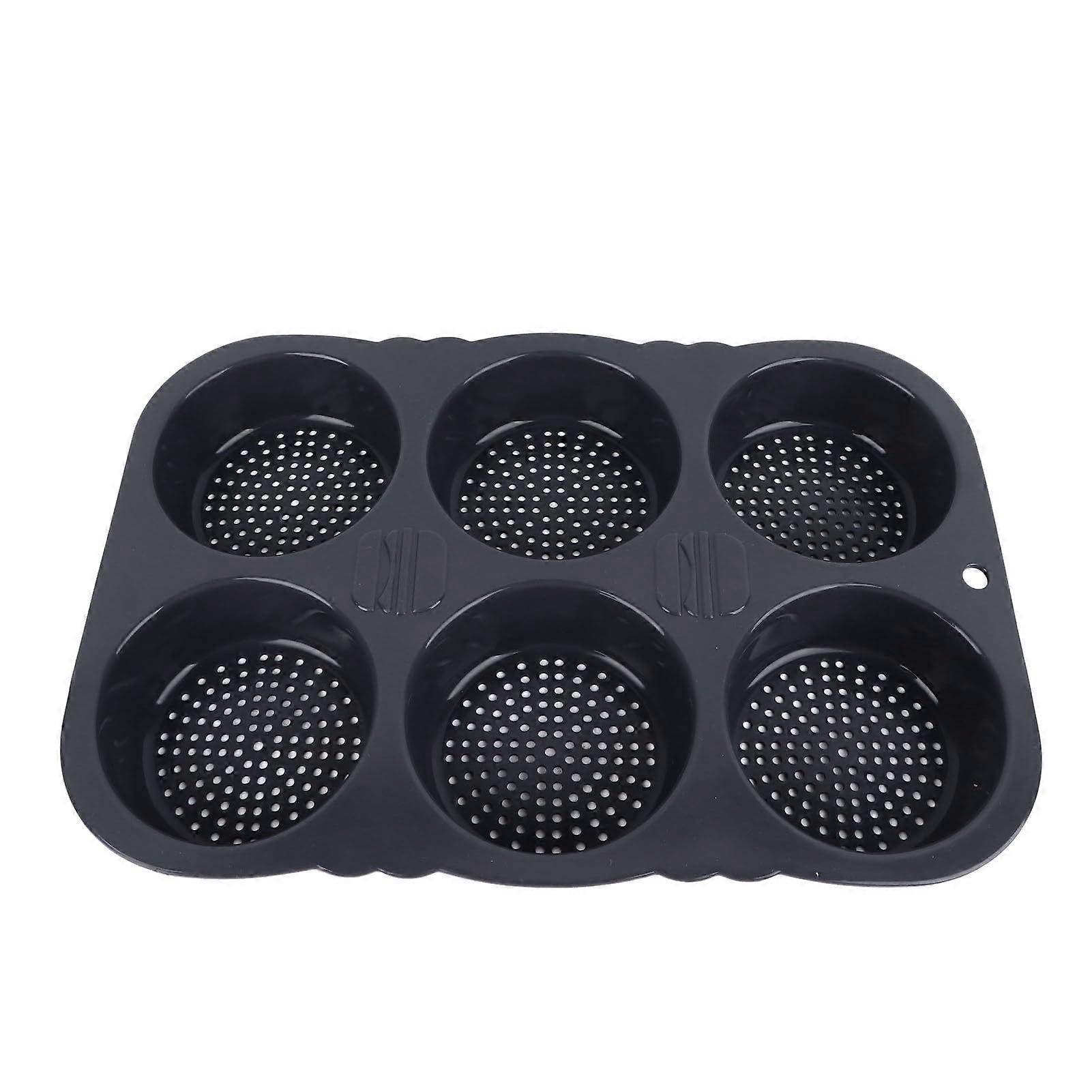 6Cavity Silicone Hamburger Bun Mold Nonstick Bread Baking Pan Oven Safe Dishwasher Friendly