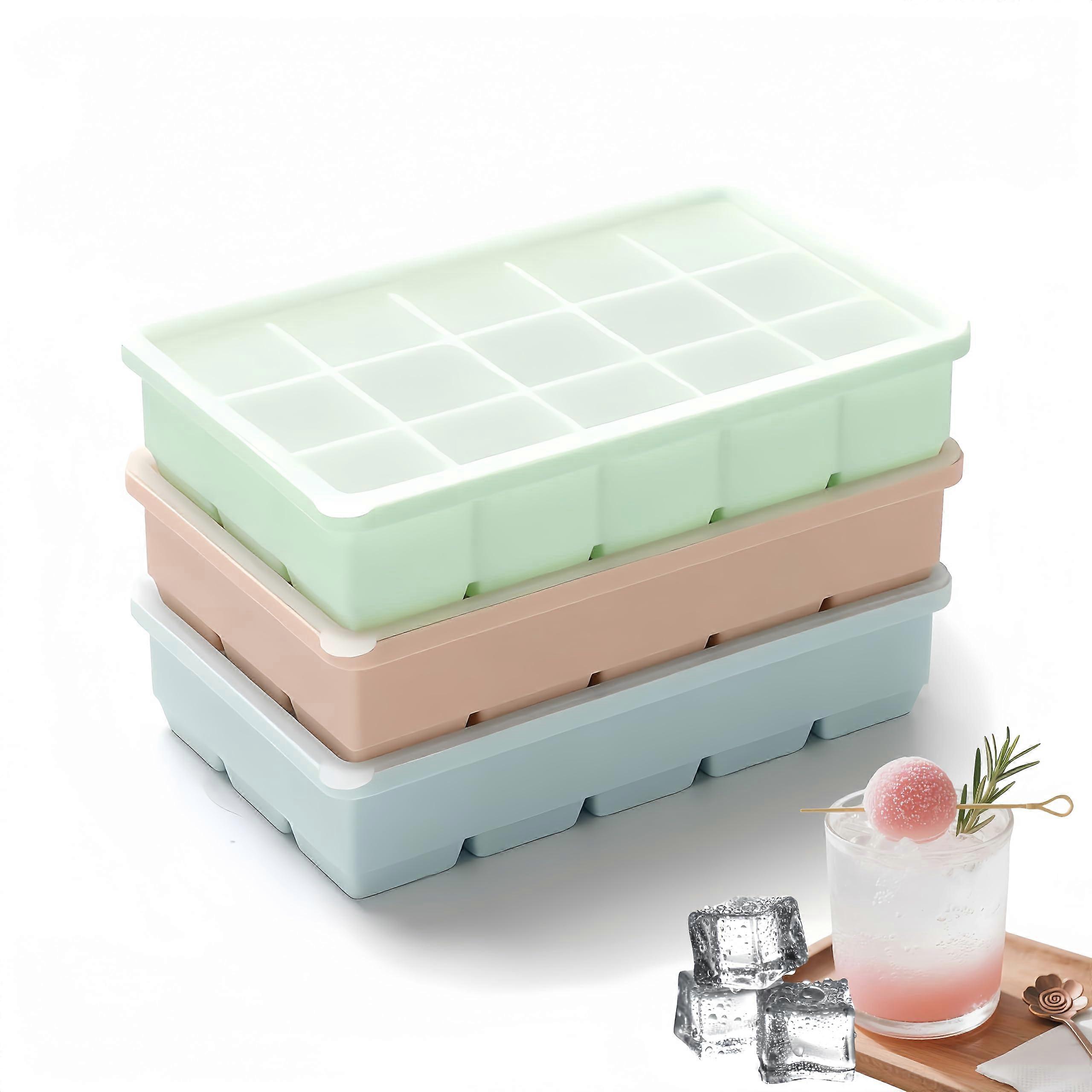 3Piece Food Grade Silicone Ice Cube Tray with Lid, Easy Release BPA  Stackable Freezer Molds