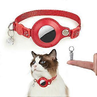 Voor AirTag Tracker Huisdier Halsband Reflecterende Pootafdruk PU Lederen Beschermhoes met ID Adres Tag