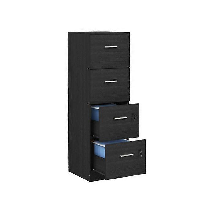Four-Drawer Lockable Filing Cabinet - Black Wood Effect