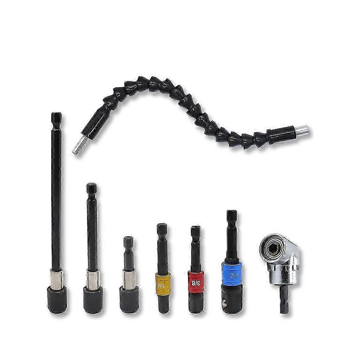 Flexible Drill Bit Extension Set 8Pcs, Hex 105Right Angle Drill Bit Attachment, Universal Socket A