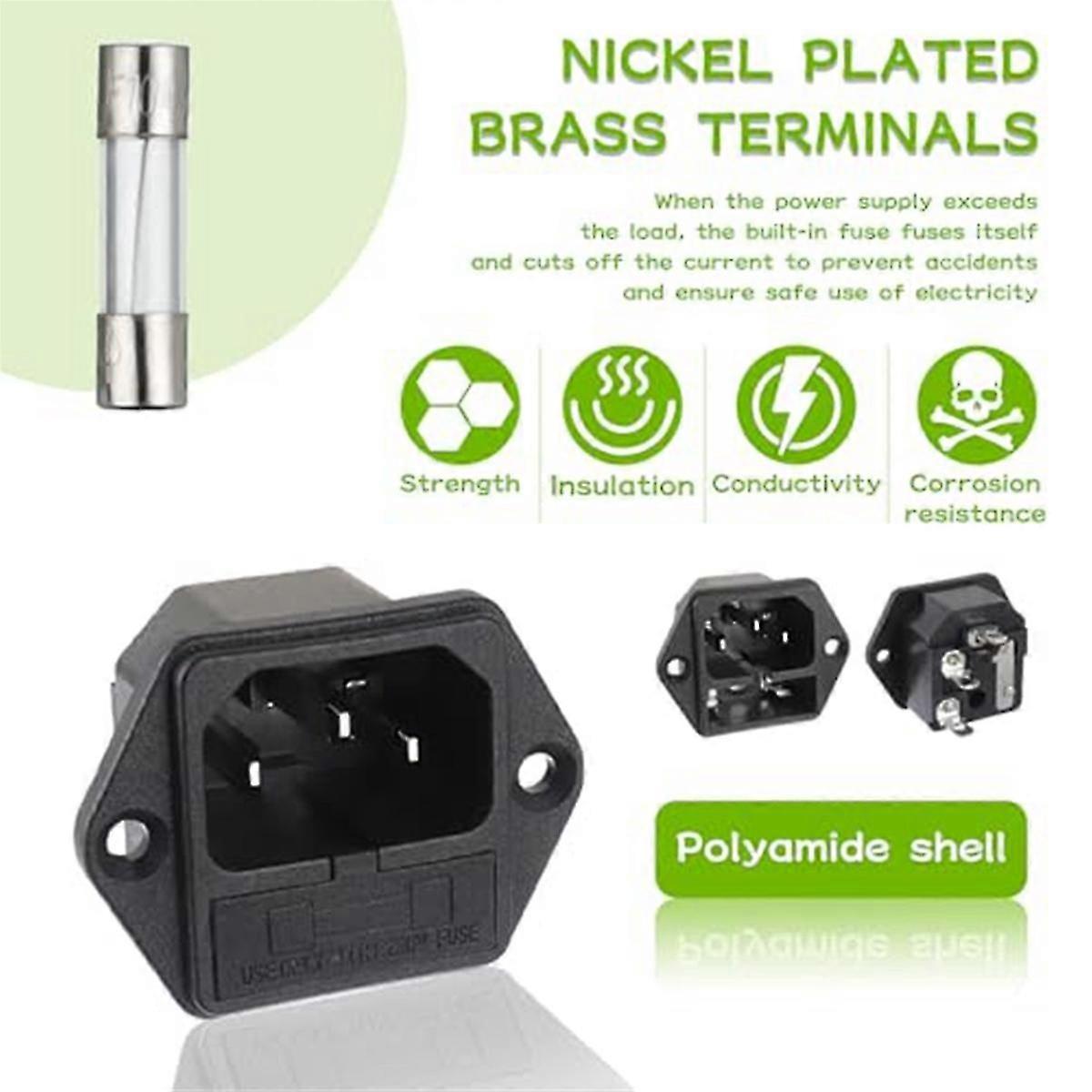 AC 250V 10A 2 in 1 Mount Inlet Module Plug Socket with 10A Fuse(6Pcs)