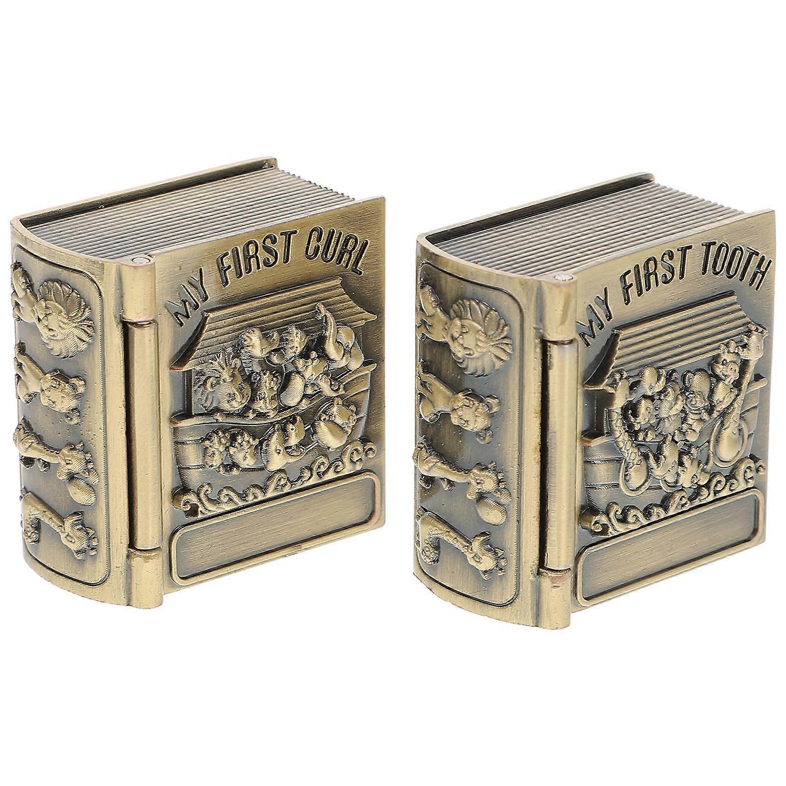 Childrens Tooth Box Tooth Boxes Keepsake Teeth Cases Milk Teeth Containers Golden Rectangular Storage Protection 2Set